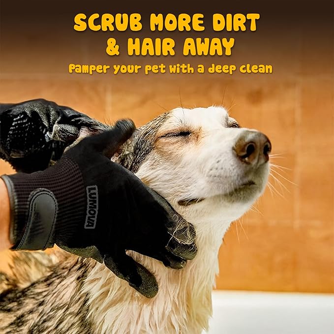 Pet Grooming Glove – Patented Rubber-Massage Shedding Bath & Hair Remover for Dogs, Cats & Livestock – Lightweight, Flexible, Secure Fit (Cyan&Black)