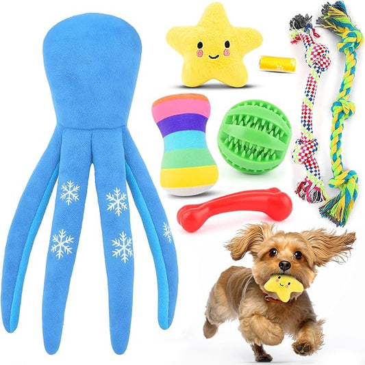 LOYEE 8 Pack Puppy Toysfor Small Dogs, Luxury Dog Chew Toys with Squeaky Plush Toys, Rope Toys and Ball, Teething Toys for Puppy Supplies