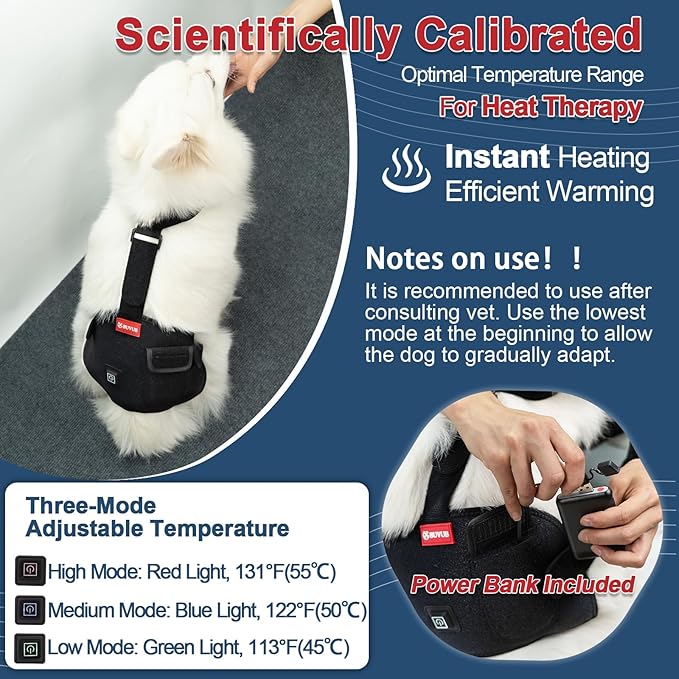 Heated Dog Hip Wrap Comes with Power Bank Thermal Comfort Pad Wearable for Dog with Hip Dysplasia, Arthritis, Lower Back Pain, Weakness (Medium)