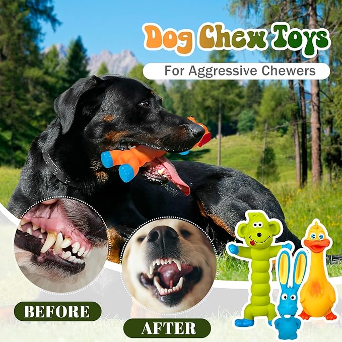 Wettarn 9 Pcs Latex Squeaky Dog Toys 7 Inch Soft Rubber Dog Chew Toy Animal Standing Stick Puppy Fetch Interactive Play Assorted Animal Accessories Gift for Small Medium Large Pet Christmas(Classic)
