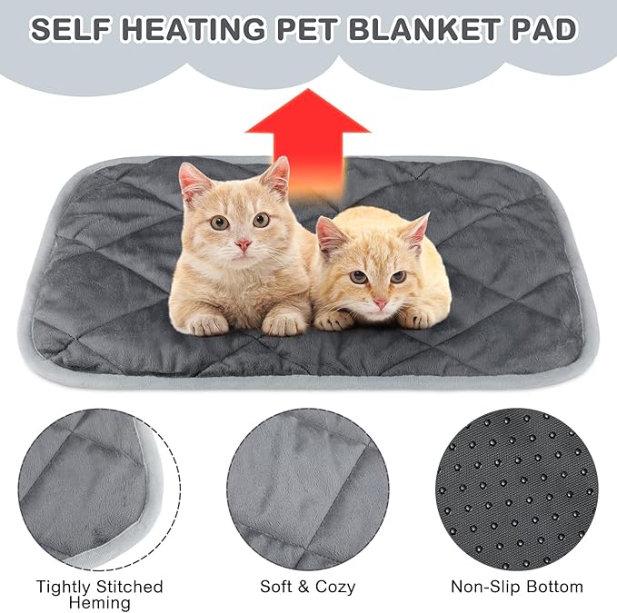 8 Pack Self Heating Cat Mat Self Warming Cat Bed Extra Warm Thermal Pet Bed Mat Reflects Body Heat Washable Dog Crate Pad for Indoor Outdoor Pets (Gray,16 x 20 Inch)