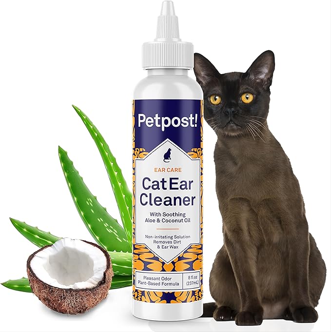 Petpost | Cat Ear Cleaner - Best Ear Remedy for Cats - Natural Coconut Oil Treatment Drops - Alcohol & Medicine Free - 8 oz.