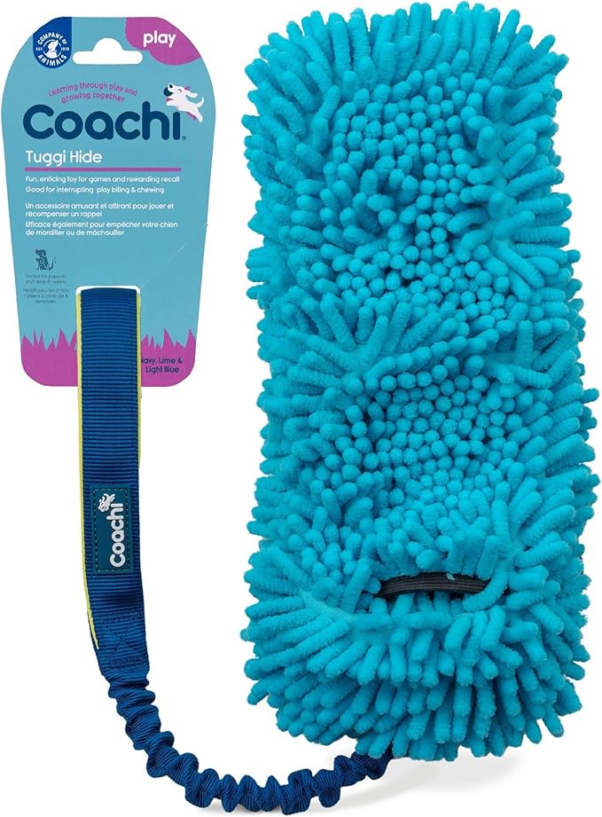 Coachi Tuggi Hide - Interactive Dog Toy for Tug of War & Play. Strong & Comfortable, Stretchy Bungee Handle, Reward Training, Interrupting Biting & Chewing. Ideal for Agility and Suitable for Puppies
