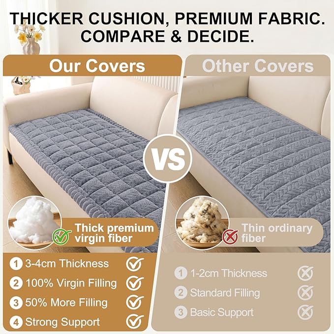 Smiry Non Slip Couch Covers for Dogs, Fuzzy Pet Couch Covers for 3 Cushion Sofa Pet Friendly, Soft Sofa Slipcovers Cushion Furniture Protector Washable (Grey, 35.4" x 82.7")