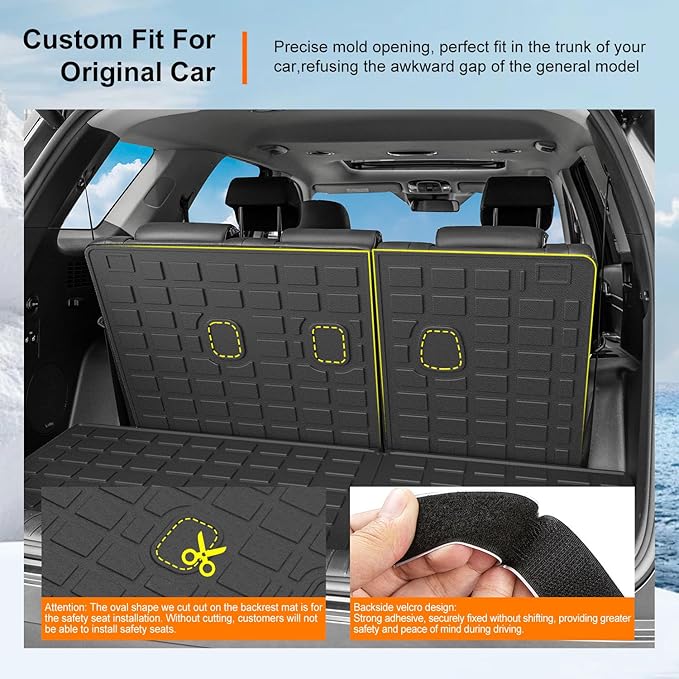 powoq Cargo Liner Compatible with 2020-2025 Hyundai Palisade Backrest Mat TPE Behind 3rd Row Replacement for 2020 2021 2022 2023 2024 2025 Hyundai Palisade Accessories (Trunk Mat with Backrest Mat)