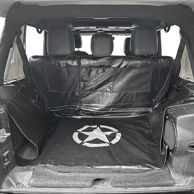 SUNPIE Trunk Cargo Mat Liner for Dog Compatible with Jeep Wrangler JK/JL Unlimited 4 Doors 2007-2026, Waterproof and Nonslip Pet Bed Liner Protector Washable Dog Seat Cover, Heavy Duty Oxford