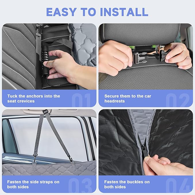 Dog Car Seat Cover - Hard Bottom with Mesh Window, Fits Back Seat of Trucks & SUVs, Holds 400 lbs, Waterproof