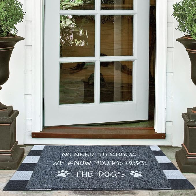 Large Welcome Mat for Front Door Doormat Rubber Non Slip Backing Funny Text Doormat Indoor Door Mat Dog Mat for Entryway Front Door Porch 24x36 Gray