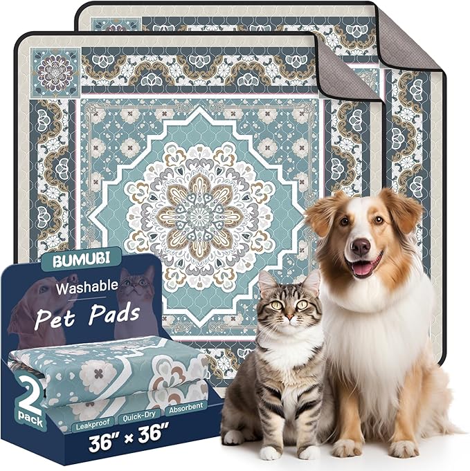 Washable Dog Pee Pads - 36"x36" Absorbent Reusable Puppy Training Pads, Waterproof Leak - Proof & Non - Slip for Crate Whelping Potty Training (Pack of 2)