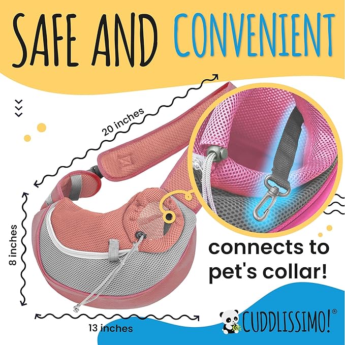 Cuddlissimo! Pet Sling Carrier - Carefully Sized for Teacup & Toy Breed Puppies & Cats (Under 6lb) - Soft Pouch for Small Dogs, Yorkies, Chihuahuas - Ideal for Hands-Free Travel & Walks (Red)