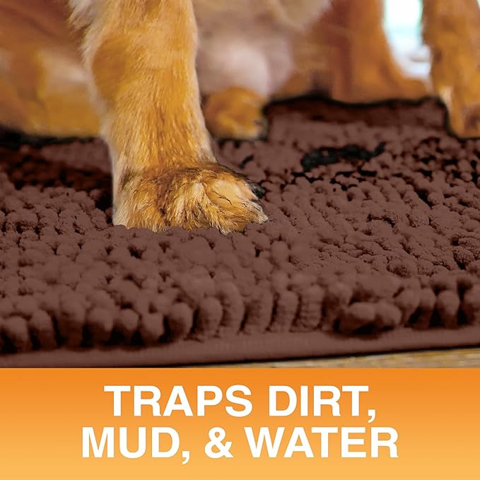 Neater Pets Chenille Dog Door Mat 30” x 20” – Super Absorbent & Quick-Dry Muddy Paws Doormat for Trapping Dirt, Water, Mud - Non-Slip & Machine Washable Pet Rugs for Entryway, Indoor Mud Mats, Brown