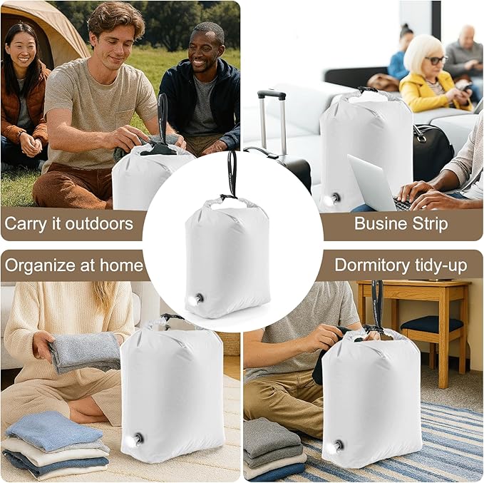 Travel Laundry Bag, Vacuum Compression Dirty Clothes Travel Bag Waterproof Wet Dry Bags Large Capacity Space Saver Bags Reusable Camp Clothes Organizer for Sports Dorm Laundromat (1 Pcs ) (White, L)