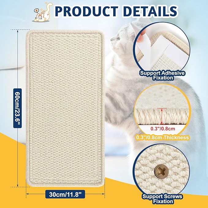 Wall Corner Cat Scratcher | Cat Scratcher Wall Mounted with Faux Sisal & Carpet Pad, 23.6x11.8 Inch Furniture Protector for Indoor Cats to Protect Couches & Walls