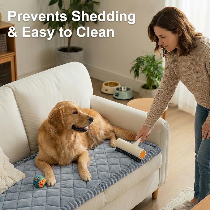Smiry Fuzzy Couch Cover for Dogs, Non Slip Washable Pet Sofa Cover, Scratch Proof Hair Resistant Plush Sofa Slipcover, Pet Friendly Couch Cushion Protector for Cat, Grey, 27.6" x 47"