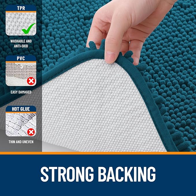 OLANLY Toilet Rugs U-Shaped 24x20, Extra Soft Absorbent Chenille Contour Bathroom Rugs for Toilet, Dry Quickly, Machine Washable, Non-Slip Bath Mat, Peacock Blue