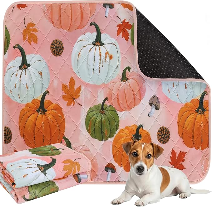 IEUUMLER Washable Pee Pads for Dogs, 2 Pack Pumpkin Pattern Reusable Waterproof Puppy Potty Pads, Non-Slip Absorbent Pet Training Pads for Playpen Crate Bed EU016 Pink Pumpkin, 36x31