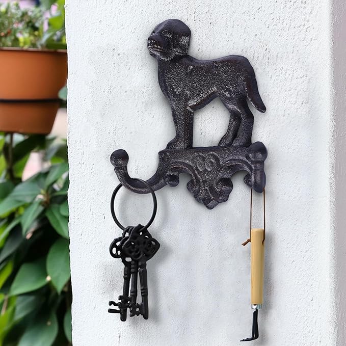 Cast Iron Cat Wall Mounted Hooks,for Wall Decorative Dog Family Key Holder Utility Hooks,Gift for Holder Rack Self Towels, Hats, Shower, Kitchen, Living Room, Office, Garage, Garden, Outdoor (Dog)