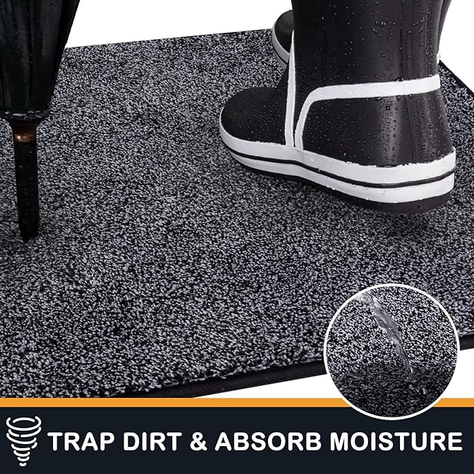 PURRUGS Dirt Trapping Door Mat 34" x 59", Non-Slip Machine Washable Entryway Rug, Dog Doormat, Indoor Front Door Mat, Super Absorbent Entry Rug for Muddy Shoes & Paws, Bluish Grey-Black