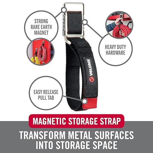 VELCRO Brand Magnetic Straps – Reusable Cord, Hose & Tool Organizer for Metal Surfaces, Valentine Gifts for Men - EASY HANG Garage, Workshop, RV Storage - Medium 16in x 1in