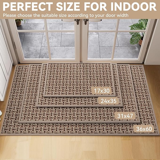 YDKGL Door Mat 17x30, Door Mat Indoor Entrance Dirt Resistant and Absorbent, Non-Slip Rubber Backing Front Door Mats, Easy Clean Low-Profile Doormat for Entryway, Front Door, Inside Entrance, Brown