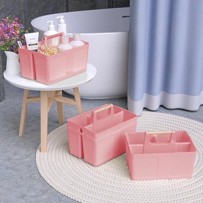 Xuhdukc Shower Caddy Portable and Cleaning Caddy Organizer for Bathroom, Kitchen, Toiletries Storage ，Caddy organizer with handle, Rust-Resistant, Durable Material (Pink, 9.36" L×7.73" W×7.24" H)