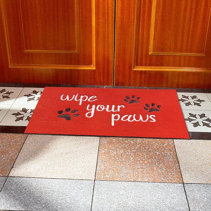 Welcome Door Mats Outside Doormats for Home Entrance Funny Door mats Wipe Your Paws Mat for Front Door Indoor with Non Slip Rubber Mat Dog Mats 18X30 Inch Red