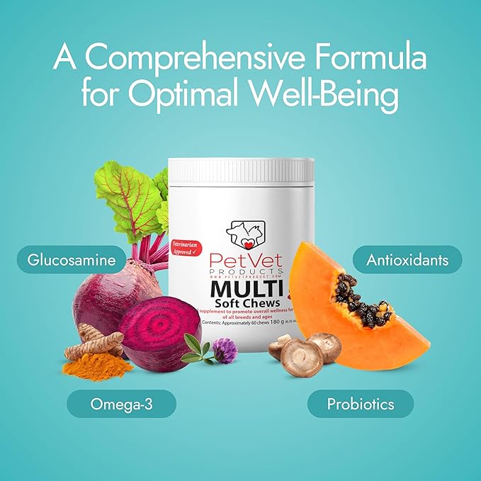 Pet Vet Multi Soft Chews for Dogs (Beef Liver, 60 Chews) – Multivitamins, Probiotics for Digestive Health – Glucosamine, Skin Supplement – Immune Support, Supplements & Vitamins