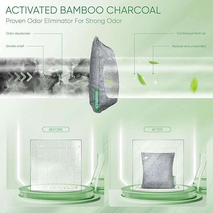 Activated Charcoal Odor Absorber,Large 12 Pack w Hooks Nature Odor Eliminator for Strong Odor, Bamboo Charcoal Air Purifying Bags,Moisture Absorbers for Fresh Home Car Closet Pet,Smoke Room Deodorizer