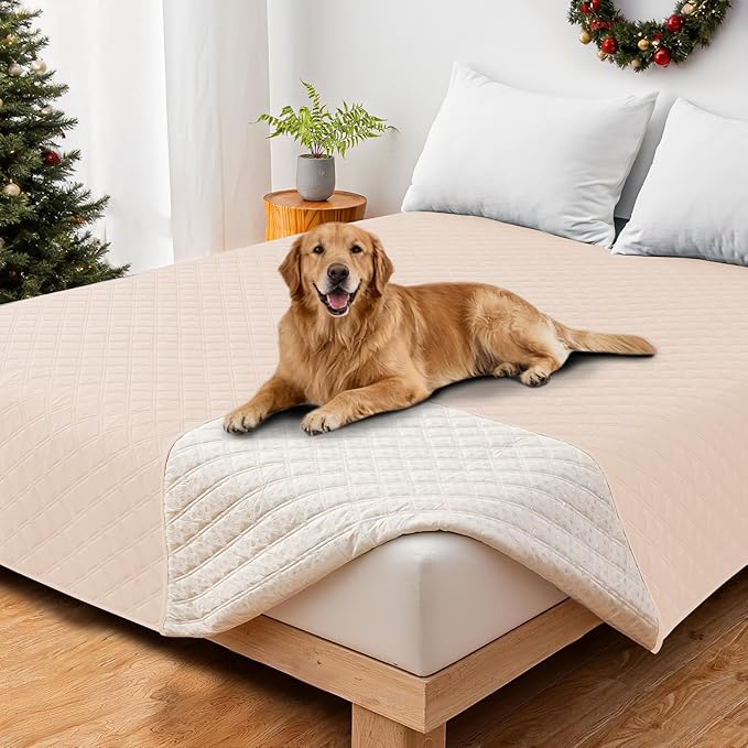 CYCMACO Waterproof Couch Covers for Pets, Waterproof Dog Bed Cover, Anti-Slip Soft Dog Blankets, Couch Cover for Dogs Washable, Pet Blanket for Puppy Large Dogs Cat (82x82 Inch, Beige)