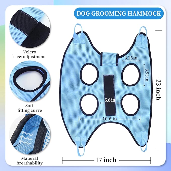 PatiencET Dog Grooming Hammock for Nail Trimming Pet Hammock for Small Dogs with Security Strap Cat Sling for Nail Clipping with Clippers Nail File and Pet Comb (Cerulean S)