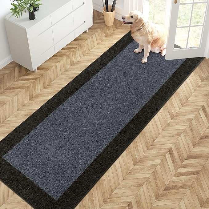 PURRUGS Dirt Trapping Door Mat 32" x 84", Non-Slip Machine Washable Entry Rug, Entrance Mat, Indoor Front Door Mat, Super Absorbent Entryway Rug for Muddy Shoes & Paws, Bluish Grey & Charcoal