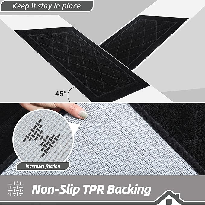 BEQHAUSE Dirt Trapper Door Mat 20" x 32", Doormat Non-Slip Entryway Rugs Washable, Dog Door Mat Stain Resistant and Absorbent Welcome Floor Mat for Front Back Door, Mud Wet Shoes & Paws, Black