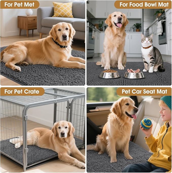 2 Pieces Muddy Door Mats for Dogs, 30" X 20" Chenille Absorbent Doormat, Trap Dirt Non Slip Heavy Indoor Doormat Soft Dog Bed Mat Front Inside Door Mat for Indoor Outdoor Entrance,Grey