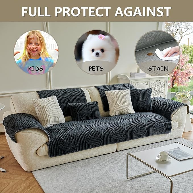 Jecpuo Washable Pet Couch Cover Protector for Sectional Sofa Armrest Headrest Covers Pad Anti-Slip Pet Friendly Boho Loveseat Slipcovers