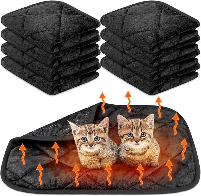 8 Pack Self Heating Cat Mat Self Warming Cat Bed Extra Warm Thermal Pet Bed Mat Reflects Body Heat Washable Dog Crate Pad for Indoor Outdoor Pets(Black,16 x 20 Inch)