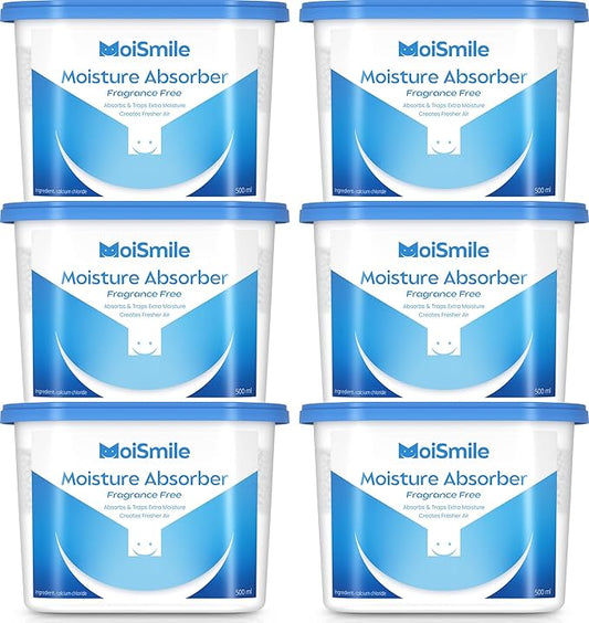 Moisture Absorbers 6 Pack, Fragrance-Free Closet Dehumidifier for Bathroom, Car ＆ Basement, 10.5 oz Refillable Humidity Absorber Boxes