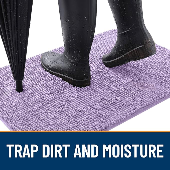 OLANLY Dog Door Mat for Muddy Paws 36x24, Absorbs Moisture and Dirt, Absorbent Non-Slip Washable Doormat, Quick Dry Chenille Mud Mat for Dogs, Entry Indoor Entryway Carpet for Inside Floor, Lavender