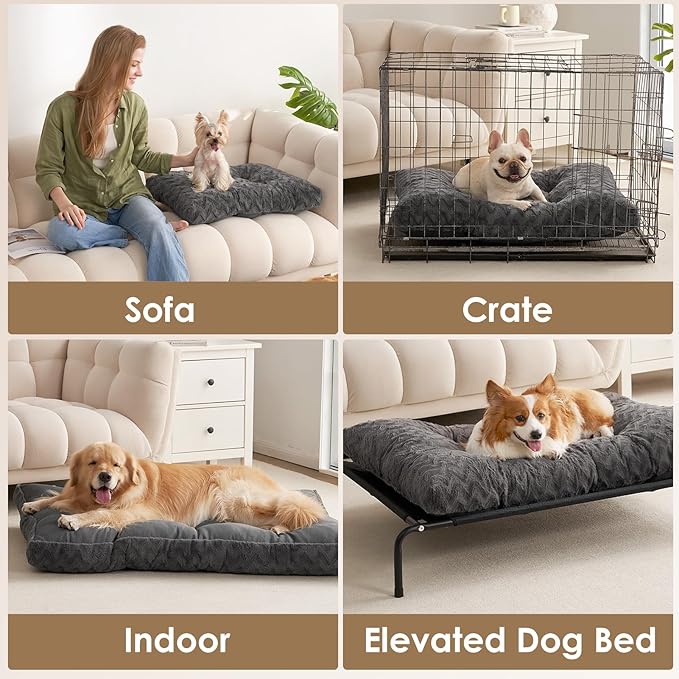 EHEYCIGA Washable Large Dog Bed for Crate 35x23 Inch, Reversible Kennel Pad for Dogs Weight Up to 45 lbs, Plush and Comfy Pet Sleeping Mat, Charcoal