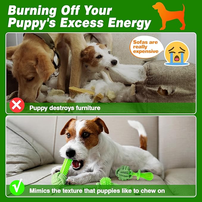 Puppy Toys 5 Pack for High Energy Puppies,Puppy Teething Toys Rubber and Rope,Durable Dog Chew Toys for Aggressive Chewers,Tug of War Dog Toys,Puppy Chew Toys for Teething