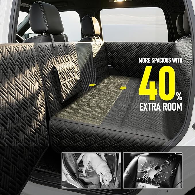Dog Car Seat Cover for Back Seat, Hard Bottom Back Seat Cover for Cars, SUV, Small Trucks - Patented Design, Waterproof Dog Hammock, Support 400lbs