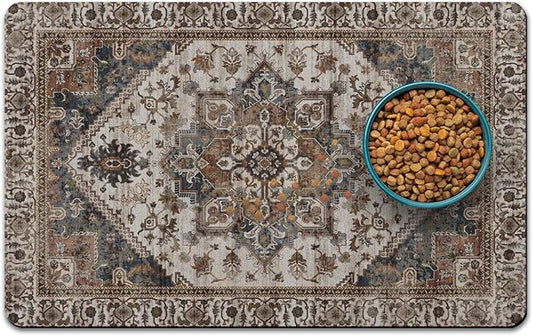 Dog Food Mats for Floors, Absorbent and Quick-Drying Pet Cat Food Mat,Anti-Fouling and Easy-to-Clean Pet Feeding Mat,Dog Bowl Mat for Messy Drinking Water Bowls.16 x24, Bohemia Style