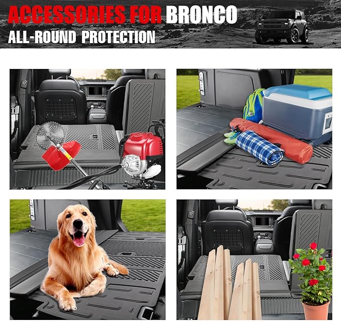 Mabett Rear Seat Back Cover Backrest Protector for Ford Bronco Accessories 2025 2021-2024 with Dog Seat Liner fit Bronco 4-Door 4 Pieces-with Folding Lip (NOT for 2-Door or Bronco Sport)