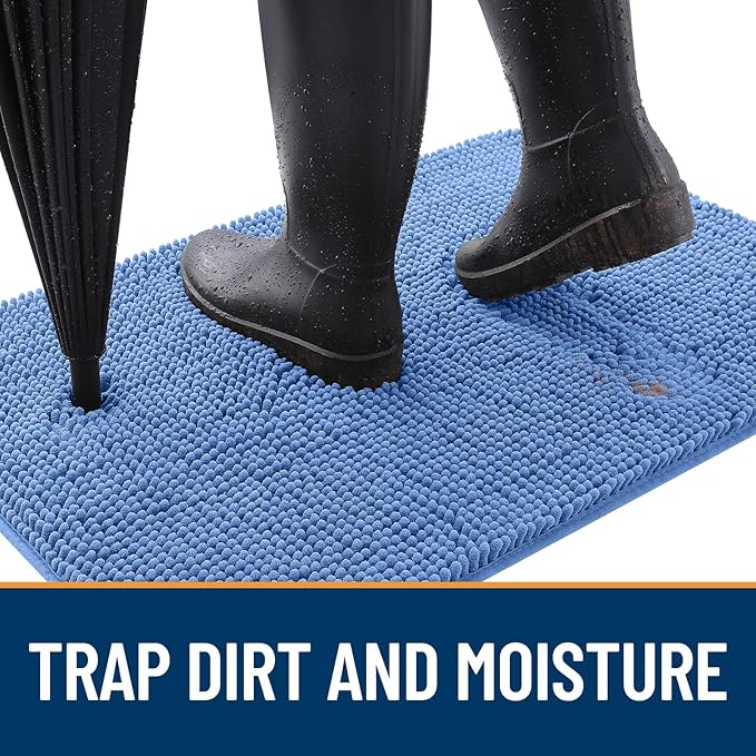 OLANLY Dog Door Mat for Muddy Paws 54x24, Absorbs Moisture and Dirt, Absorbent Non-Slip Washable Doormat, Quick Dry Chenille Mud Mat, Entry Indoor Entryway Carpet for Inside Floor, Cornflower Blue