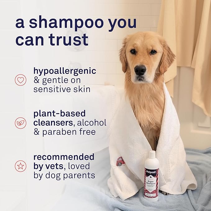 Petpost | Argan Shampoo for Dogs. Dog Shampoo with Argan Oil & Aloe. Moisturizes Dry Skin, Softens Coat, Restores Shine. 8 oz