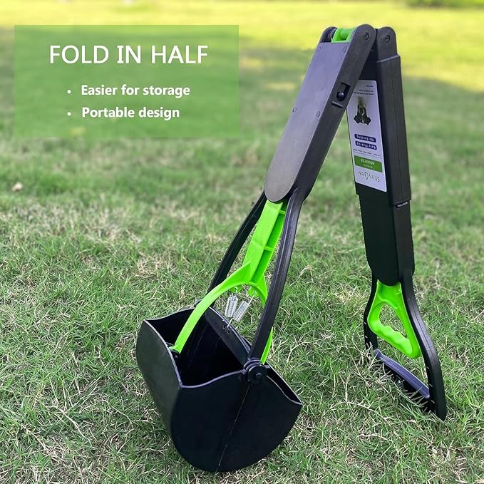 ShinyDew 32" Pooper Scooper for Large Small Dogs, Extra Long Handle Heavy Duty Poop Scoop, Foldable Dog Poop Picker Upper for Yard (Without Bag and Dispenser Attachment)