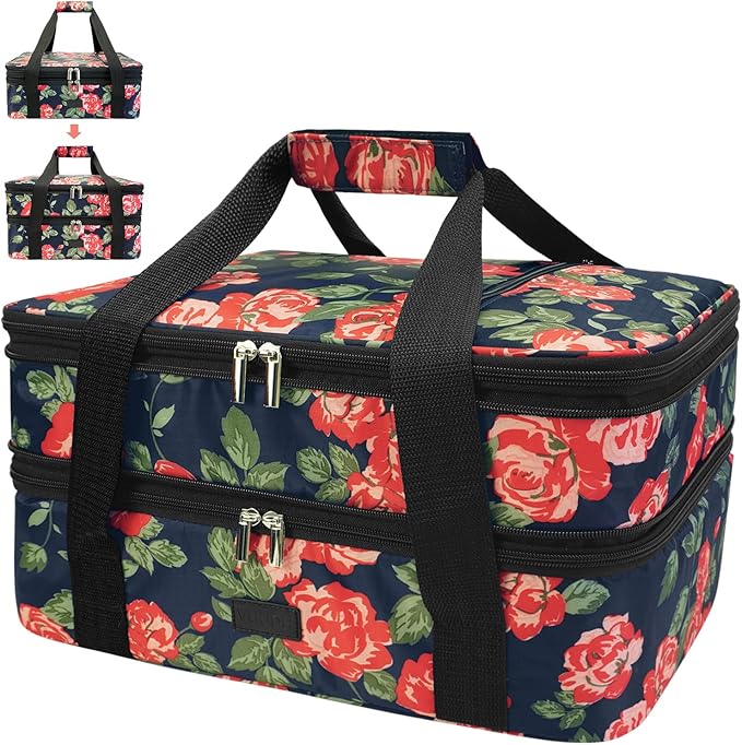 Vuudh Expandable Casserole Carrier Bag - Double Decker Food Bag, Insulated Casserole Carrier for Hot or Cold Food, Lasagna Holder Tote for Picnics,Beaches,Traveling or Gifts