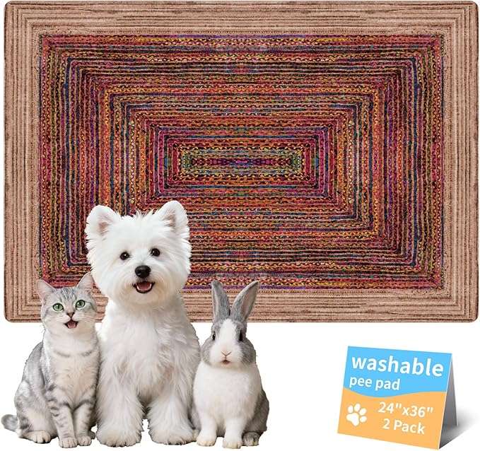 Dog Pee Pads Training Pads Upgrade Triple Thickness All-Purpose Super Absorbent & Leak-Proof, Quick Dry and Leak-Proof and Odor Control (Sisal Bohemian Print, 24" x36"x2PCS)