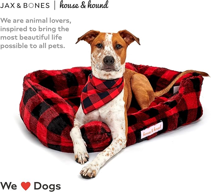 Jax & Bones Relaxer Plaid Dog Bed - Machine Washable Pet Bed for Large Size Dogs - Hides Shedding Hair, Easy to Clean, Sleep Enhancing