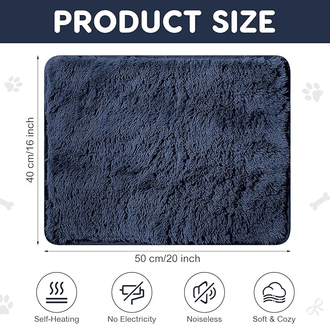 4 Pack Self Warming Cat Pad Self Heating Cat Mat Thick Faux Fur Plush Pet Bed Thermal Washable Dog Mat Anti Slip Bottom for Outdoor Indoor Pets(Navy,16" X 20")
