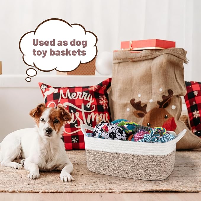 OIASKET Basket for Gifts Empty, Woven Storage Basket with Gift Bag, Ribbon and Wrap Tissue Paper, Small Rope Toy Storage with Handles for Baby Shower, Dog Toy Organizer, 13.6" x 10" x 5.9”